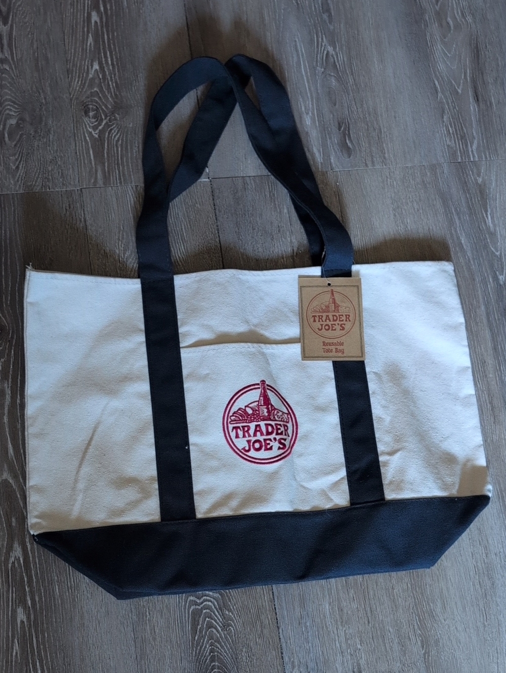 NWT Trader Joe's Navy Blue & Cream Tote